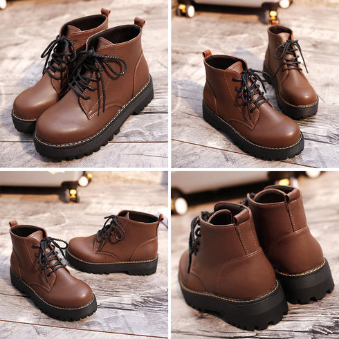 厚底ブーツ レディースショートブーツ韓国 トラックソールブーツ おしゃれ ボリュームソール 編み上げシューズ ローヒール靴 アンクルブーツ カジュアル靴 秋冬人気 83RAJL-010