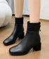 ショートブーツ 美脚 リブ切り替えブーツ レディース 裏起毛ソックスブーツ PUレザー スクエアトゥブーツ 太ヒールブーティ 痛くない 疲れないブーツ きれいめ靴 83RAJL-011