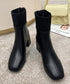 ショートブーツ 美脚 リブ切り替えブーツ レディース 裏起毛ソックスブーツ PUレザー スクエアトゥブーツ 太ヒールブーティ 痛くない 疲れないブーツ きれいめ靴 83RAJL-011