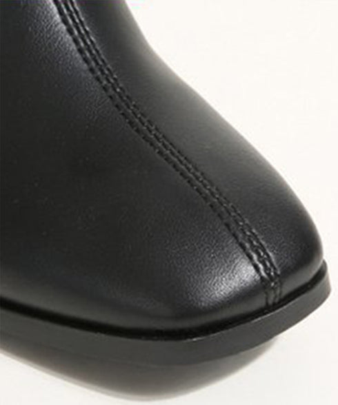 ショートブーツ 美脚 リブ切り替えブーツ レディース 裏起毛ソックスブーツ PUレザー スクエアトゥブーツ 太ヒールブーティ 痛くない 疲れないブーツ きれいめ靴 83RAJL-011