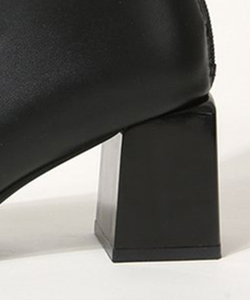 ショートブーツ 美脚 リブ切り替えブーツ レディース 裏起毛ソックスブーツ PUレザー スクエアトゥブーツ 太ヒールブーティ 痛くない 疲れないブーツ きれいめ靴 83RAJL-011