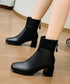 ショートブーツ 美脚 リブ切り替えブーツ レディース 裏起毛ソックスブーツ PUレザー スクエアトゥブーツ 太ヒールブーティ 痛くない 疲れないブーツ きれいめ靴 83RAJL-011