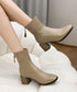 ショートブーツ 美脚 リブ切り替えブーツ レディース 裏起毛ソックスブーツ PUレザー スクエアトゥブーツ 太ヒールブーティ 痛くない 疲れないブーツ きれいめ靴 83RAJL-011