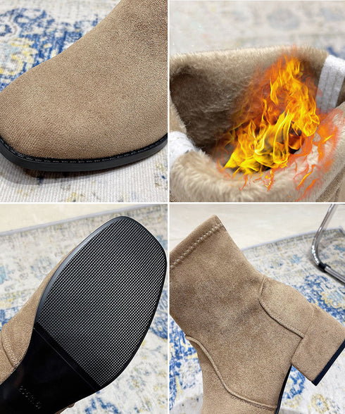 ショートブーツ レディース ブーティ韓国 スエードブーツ 疲れないブーティー おしゃれ アンクルブーツ スクエアトゥ 内ボア秋冬靴 ローヒール 歩きやすい美脚脚長 83RAJL-012