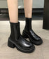 PUレザーショートブーツ バックジッパー 厚底ワークブーツ レディース ラウンドトゥ コンフォートブーツ 太ヒール 疲れにくい 靴 韓国風履きやすいくつ 通勤通学 83RAJL-014
