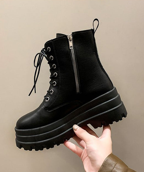ショートブーツ厚底 ワークブーツ美脚脚長 カッコいい ミドルブーツ レディース 履きやすい ストームブーツ サイドジップ 歩きやすい合皮ブーツ 韓国風カジュアル靴 83RAJL-015
