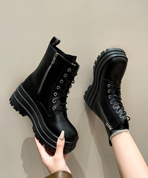 ショートブーツ厚底 ワークブーツ美脚脚長 カッコいい ミドルブーツ レディース 履きやすい ストームブーツ サイドジップ 歩きやすい合皮ブーツ 韓国風カジュアル靴 83RAJL-015