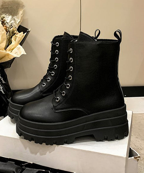 ショートブーツ厚底 ワークブーツ美脚脚長 カッコいい ミドルブーツ レディース 履きやすい ストームブーツ サイドジップ 歩きやすい合皮ブーツ 韓国風カジュアル靴 83RAJL-015