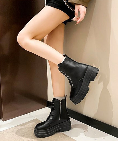 ショートブーツ厚底 ワークブーツ美脚脚長 カッコいい ミドルブーツ レディース 履きやすい ストームブーツ サイドジップ 歩きやすい合皮ブーツ 韓国風カジュアル靴 83RAJL-015