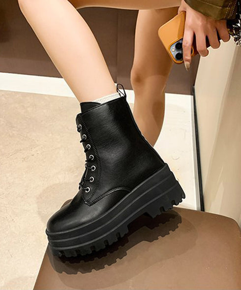 ショートブーツ厚底 ワークブーツ美脚脚長 カッコいい ミドルブーツ レディース 履きやすい ストームブーツ サイドジップ 歩きやすい合皮ブーツ 韓国風カジュアル靴 83RAJL-015