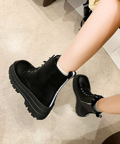 ショートブーツ厚底 ワークブーツ美脚脚長 カッコいい ミドルブーツ レディース 履きやすい ストームブーツ サイドジップ 歩きやすい合皮ブーツ 韓国風カジュアル靴 83RAJL-015