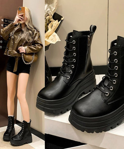 ショートブーツ厚底 ワークブーツ美脚脚長 カッコいい ミドルブーツ レディース 履きやすい ストームブーツ サイドジップ 歩きやすい合皮ブーツ 韓国風カジュアル靴 83RAJL-015