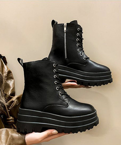 ショートブーツ厚底 ワークブーツ美脚脚長 カッコいい ミドルブーツ レディース 履きやすい ストームブーツ サイドジップ 歩きやすい合皮ブーツ 韓国風カジュアル靴 83RAJL-015