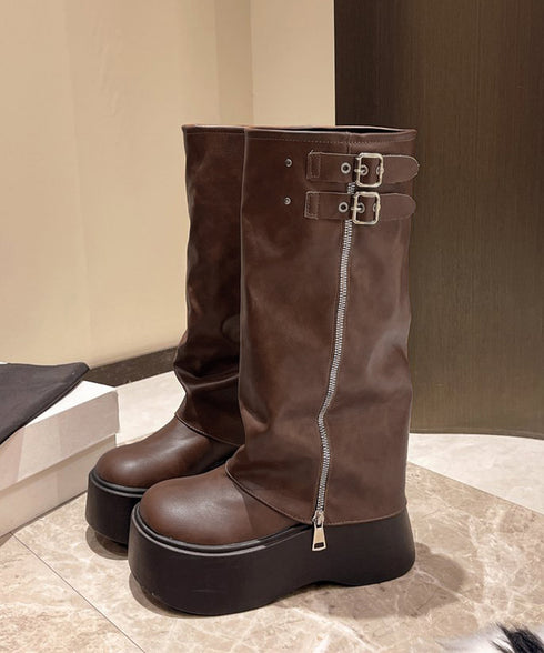 カバーロングブーツ厚底 ルーズシルエット レディース フレアワイドシャフト ワークブーツ ストリート風 お洒落 エンジニアブーツ 歩きやすい 美脚脚長かっこいい靴 83RAJL-016