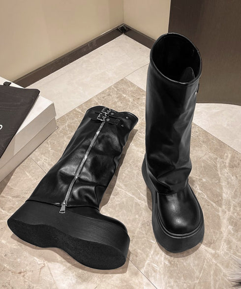 カバーロングブーツ厚底 ルーズシルエット レディース フレアワイドシャフト ワークブーツ ストリート風 お洒落 エンジニアブーツ 歩きやすい 美脚脚長かっこいい靴 83RAJL-016