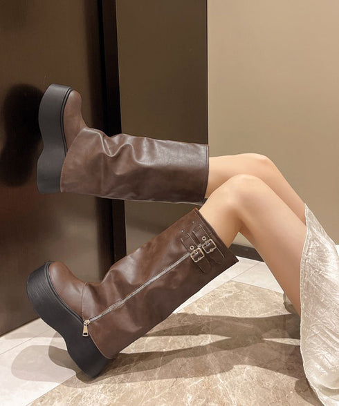 カバーロングブーツ厚底 ルーズシルエット レディース フレアワイドシャフト ワークブーツ ストリート風 お洒落 エンジニアブーツ 歩きやすい 美脚脚長かっこいい靴 83RAJL-016