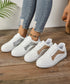 ローカットスニーカー スパンコール靴美脚 韓国風カジュアル フラットシューズ 歩きやすい おしゃれPUレザースニーカー 通勤通学レースアップスニーカー 履きやすい 83RAJL-017