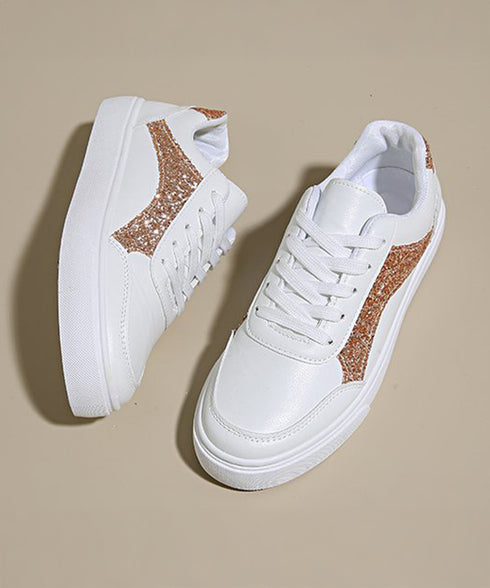 ローカットスニーカー スパンコール靴美脚 韓国風カジュアル フラットシューズ 歩きやすい おしゃれPUレザースニーカー 通勤通学レースアップスニーカー 履きやすい 83RAJL-017