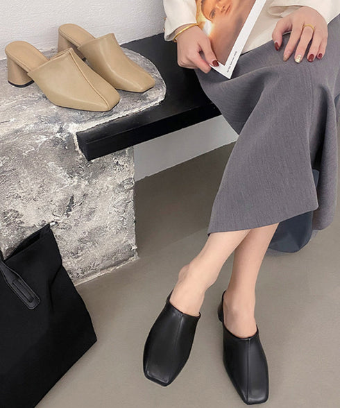 ミュールパンプス 太ヒール靴スクエアトゥ 履きやすい チャンキーヒールパンプス 歩きやすい かかとなしパンプス オフィスカジュアル おしゃれ サボサンダル 安定感 83RAJL-018