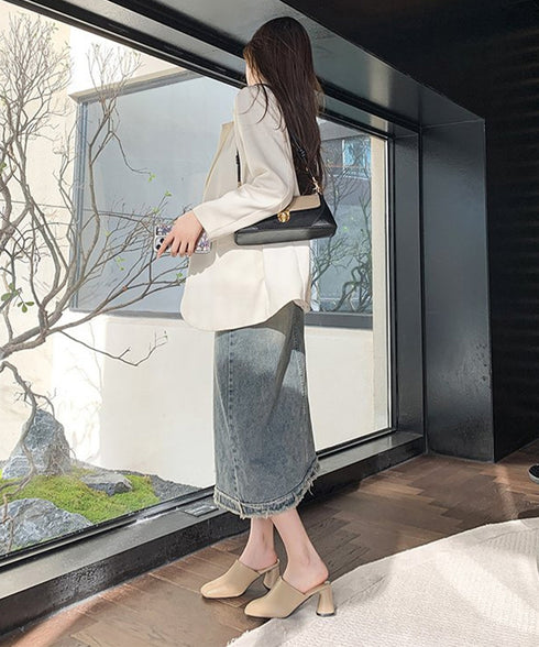 ミュールパンプス 太ヒール靴スクエアトゥ 履きやすい チャンキーヒールパンプス 歩きやすい かかとなしパンプス オフィスカジュアル おしゃれ サボサンダル 安定感 83RAJL-018