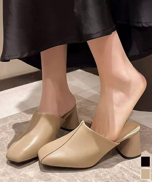 ミュールパンプス 太ヒール靴スクエアトゥ 履きやすい チャンキーヒールパンプス 歩きやすい かかとなしパンプス オフィスカジュアル おしゃれ サボサンダル 安定感 83RAJL-018