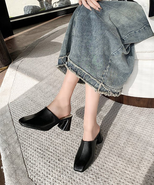 ミュールパンプス 太ヒール靴スクエアトゥ 履きやすい チャンキーヒールパンプス 歩きやすい かかとなしパンプス オフィスカジュアル おしゃれ サボサンダル 安定感 83RAJL-018