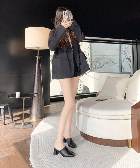 ミュールパンプス 太ヒール靴スクエアトゥ 履きやすい チャンキーヒールパンプス 歩きやすい かかとなしパンプス オフィスカジュアル おしゃれ サボサンダル 安定感 83RAJL-018