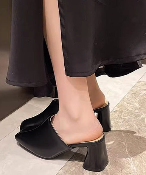 ミュールパンプス 太ヒール靴スクエアトゥ 履きやすい チャンキーヒールパンプス 歩きやすい かかとなしパンプス オフィスカジュアル おしゃれ サボサンダル 安定感 83RAJL-018