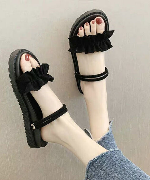 2WAY厚底サンダル フリルサンダル美脚 大人ガーリーラッフルサンダル ミュールサンダル 夏靴 可愛いコンフォートサンダル ストラップサンダル きれいめ疲れない靴 83RAJL-019