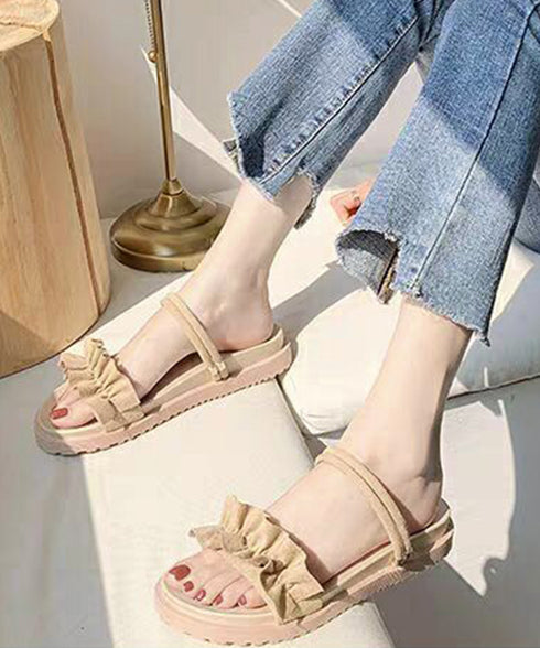2WAY厚底サンダル フリルサンダル美脚 大人ガーリーラッフルサンダル ミュールサンダル 夏靴 可愛いコンフォートサンダル ストラップサンダル きれいめ疲れない靴 83RAJL-019