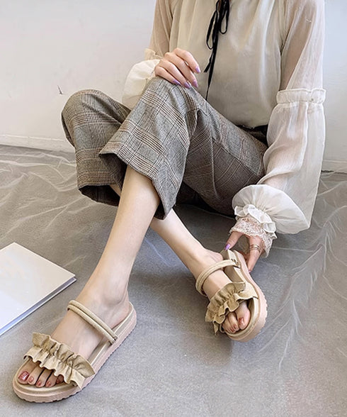 2WAY厚底サンダル フリルサンダル美脚 大人ガーリーラッフルサンダル ミュールサンダル 夏靴 可愛いコンフォートサンダル ストラップサンダル きれいめ疲れない靴 83RAJL-019