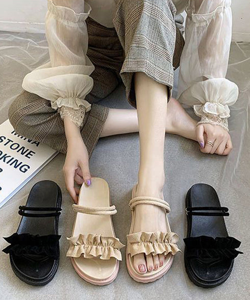 2WAY厚底サンダル フリルサンダル美脚 大人ガーリーラッフルサンダル ミュールサンダル 夏靴 可愛いコンフォートサンダル ストラップサンダル きれいめ疲れない靴 83RAJL-019
