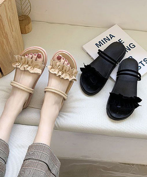 2WAY厚底サンダル フリルサンダル美脚 大人ガーリーラッフルサンダル ミュールサンダル 夏靴 可愛いコンフォートサンダル ストラップサンダル きれいめ疲れない靴 83RAJL-019