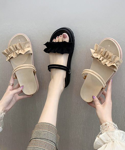 2WAY厚底サンダル フリルサンダル美脚 大人ガーリーラッフルサンダル ミュールサンダル 夏靴 可愛いコンフォートサンダル ストラップサンダル きれいめ疲れない靴 83RAJL-019