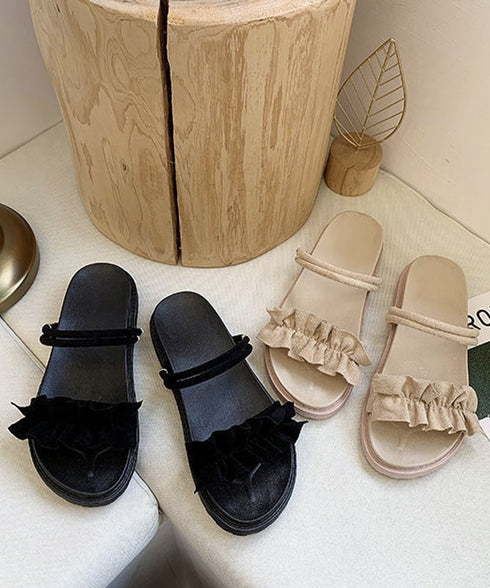 2WAY厚底サンダル フリルサンダル美脚 大人ガーリーラッフルサンダル ミュールサンダル 夏靴 可愛いコンフォートサンダル ストラップサンダル きれいめ疲れない靴 83RAJL-019