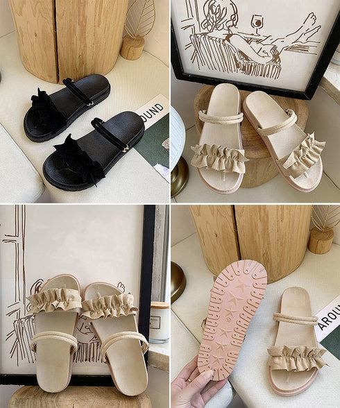 2WAY厚底サンダル フリルサンダル美脚 大人ガーリーラッフルサンダル ミュールサンダル 夏靴 可愛いコンフォートサンダル ストラップサンダル きれいめ疲れない靴 83RAJL-019