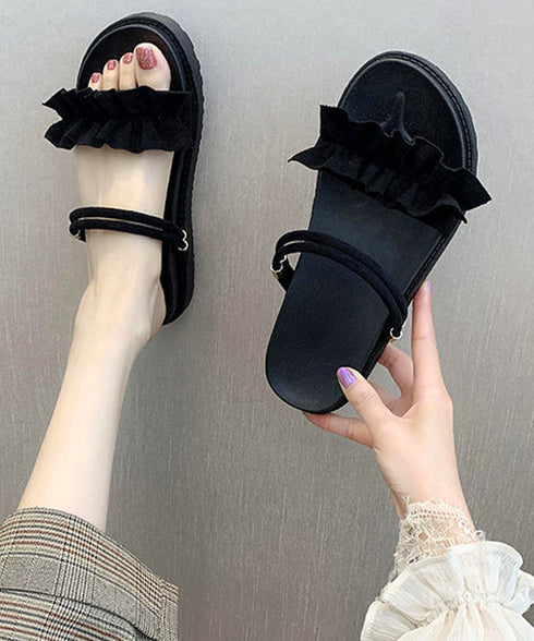 2WAY厚底サンダル フリルサンダル美脚 大人ガーリーラッフルサンダル ミュールサンダル 夏靴 可愛いコンフォートサンダル ストラップサンダル きれいめ疲れない靴 83RAJL-019