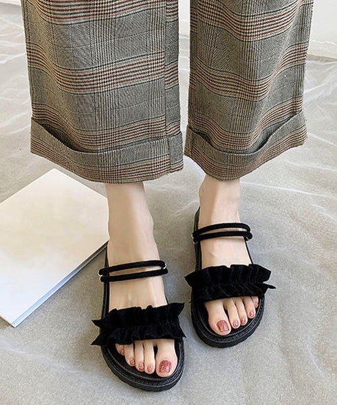 2WAY厚底サンダル フリルサンダル美脚 大人ガーリーラッフルサンダル ミュールサンダル 夏靴 可愛いコンフォートサンダル ストラップサンダル きれいめ疲れない靴 83RAJL-019