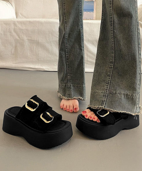 ダブルバックルサンダルデニム厚底サンダル ダブルベルト プラットフォームサンダル 履きやすい コンフォートサンダル 歩きやすい 身長アップサンダル カジュアル夏靴 83RAJL-020