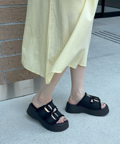 ダブルバックルサンダルデニム厚底サンダル ダブルベルト プラットフォームサンダル 履きやすい コンフォートサンダル 歩きやすい 身長アップサンダル カジュアル夏靴 83RAJL-020