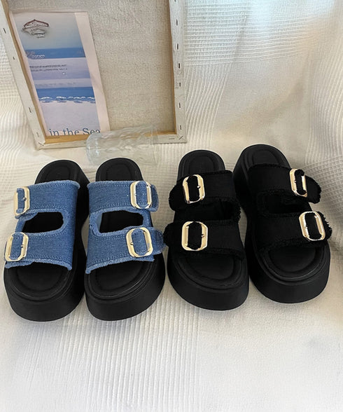 ダブルバックルサンダルデニム厚底サンダル ダブルベルト プラットフォームサンダル 履きやすい コンフォートサンダル 歩きやすい 身長アップサンダル カジュアル夏靴 83RAJL-020
