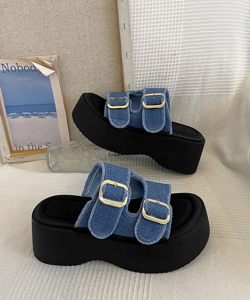 ダブルバックルサンダルデニム厚底サンダル ダブルベルト プラットフォームサンダル 履きやすい コンフォートサンダル 歩きやすい 身長アップサンダル カジュアル夏靴 83RAJL-020