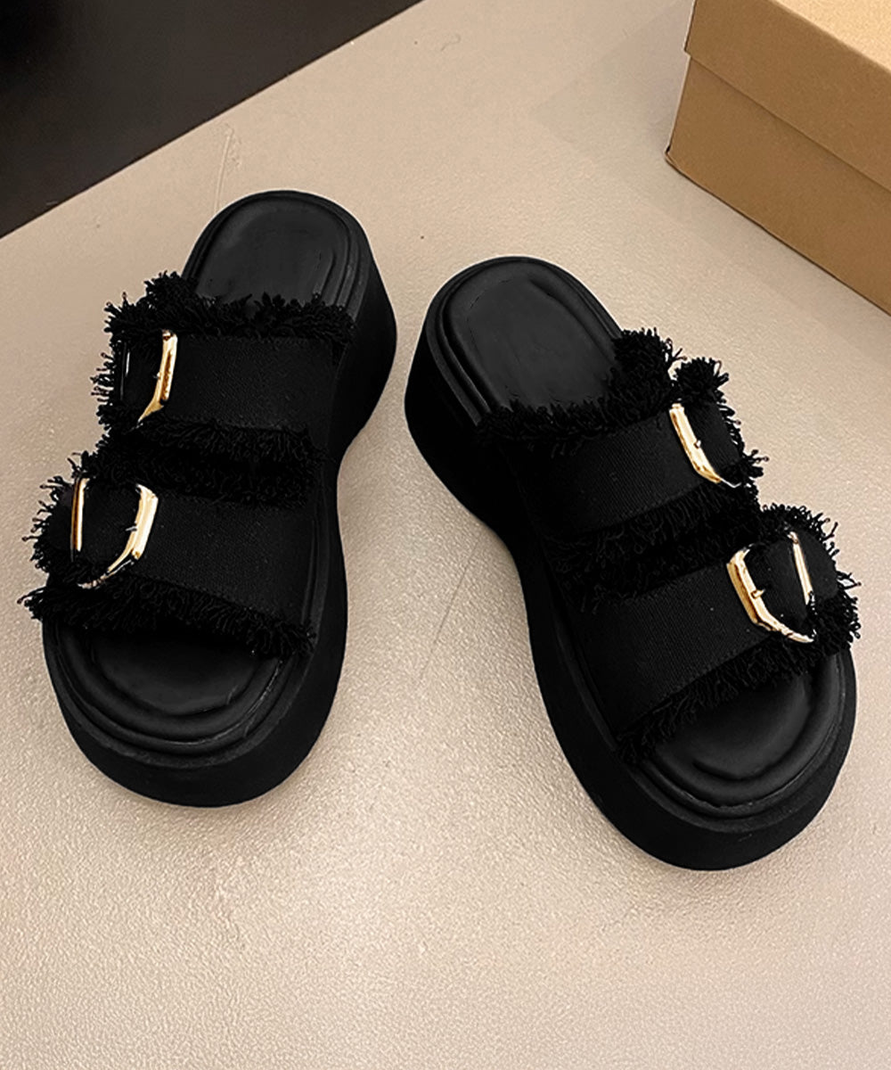 ダブルバックルサンダルデニム厚底サンダル