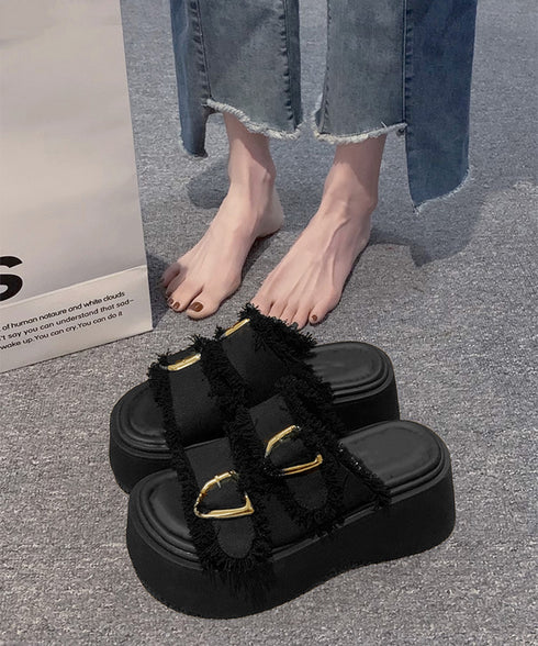 ダブルバックルサンダルデニム厚底サンダル ダブルベルト プラットフォームサンダル 履きやすい コンフォートサンダル 歩きやすい 身長アップサンダル カジュアル夏靴 83RAJL-020