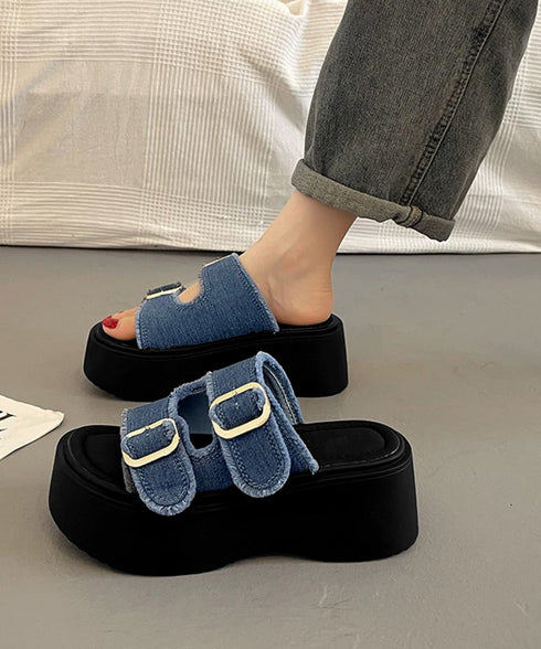 ダブルバックルサンダルデニム厚底サンダル ダブルベルト プラットフォームサンダル 履きやすい コンフォートサンダル 歩きやすい 身長アップサンダル カジュアル夏靴 83RAJL-020