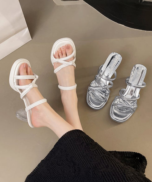 クロスストラップサンダルクリアヒール夏靴 サマーサンダルレディース チャンキーヒール ミュールサンダル履きやすい オルチャン 美脚ハイヒールサンダル スクエアトゥ 83RAJL-022