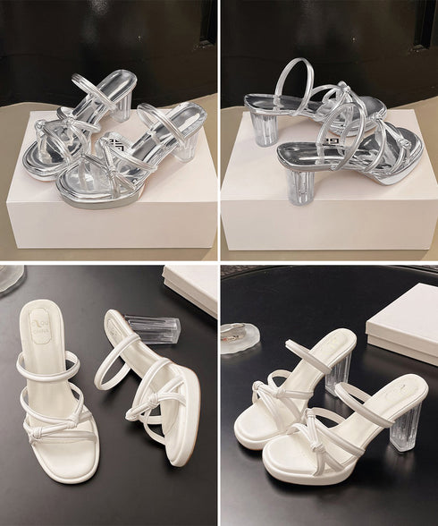 クロスストラップサンダルクリアヒール夏靴 サマーサンダルレディース チャンキーヒール ミュールサンダル履きやすい オルチャン 美脚ハイヒールサンダル スクエアトゥ 83RAJL-022