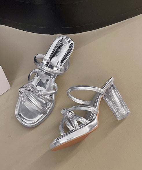 クロスストラップサンダルクリアヒール夏靴 サマーサンダルレディース チャンキーヒール ミュールサンダル履きやすい オルチャン 美脚ハイヒールサンダル スクエアトゥ 83RAJL-022