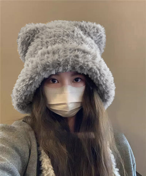くま耳ニット帽 レディース もこもこ帽子 可愛い ベア耳 ニットキャップ ふわふわ 防風防寒帽子 あったたか小顔帽子 おしゃれ カジュアル 秋冬ぼうし人気 韓国風 83SINIU-001