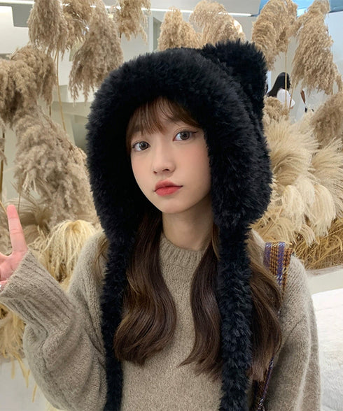 くま耳ニット帽 レディース もこもこ帽子 可愛い ベア耳 ニットキャップ ふわふわ 防風防寒帽子 あったたか小顔帽子 おしゃれ カジュアル 秋冬ぼうし人気 韓国風 83SINIU-001